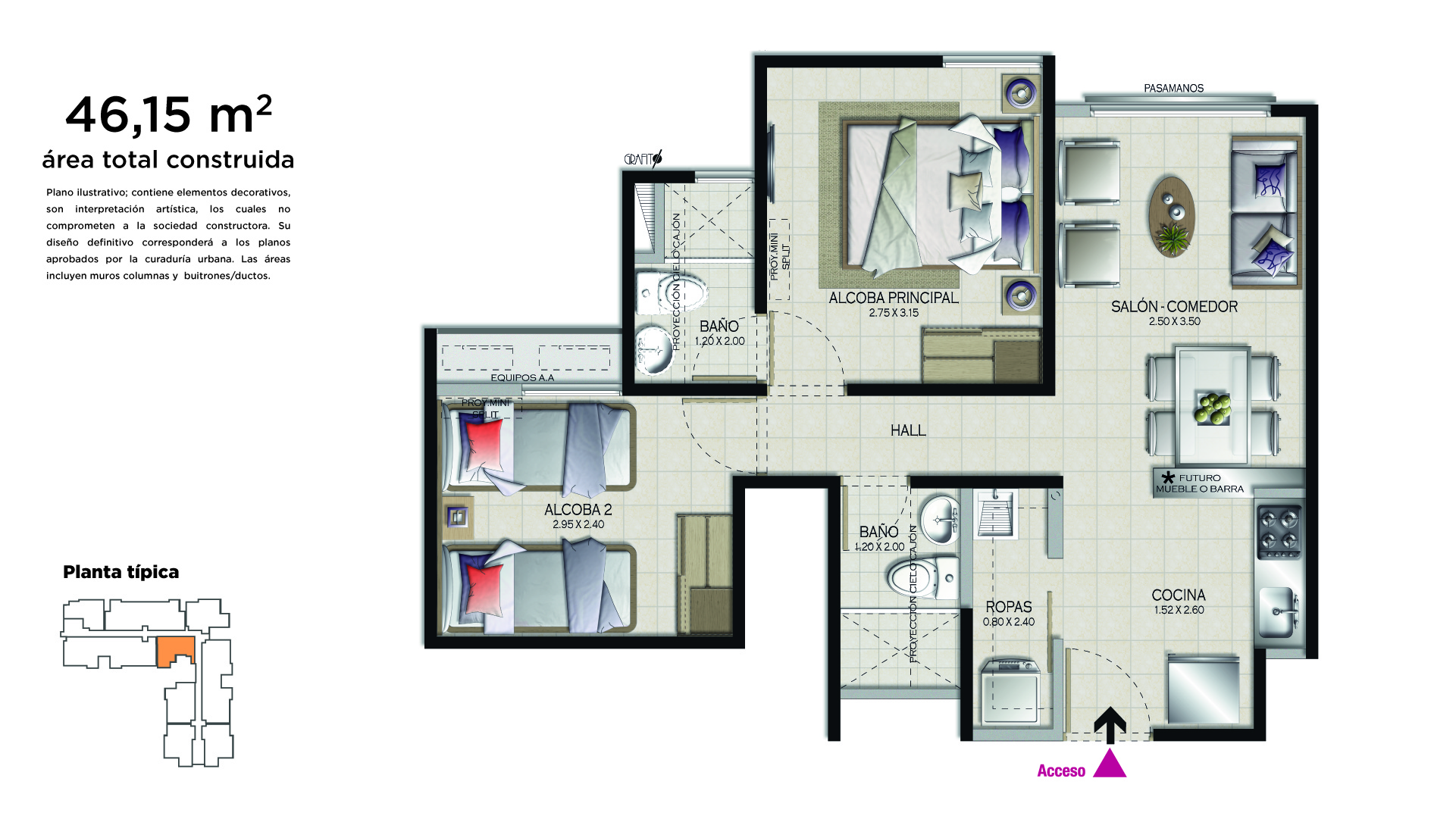 Plano de Apartamento de 46.15m²
