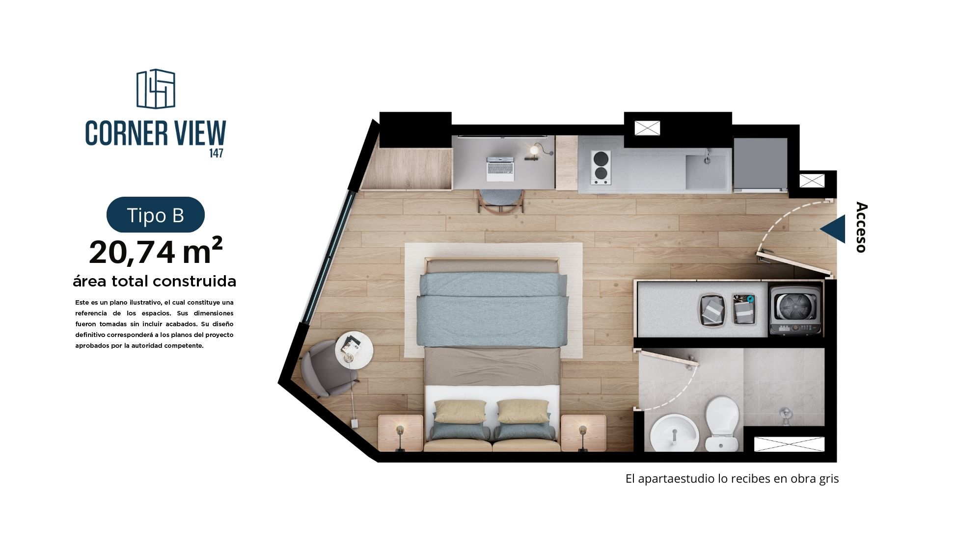 Plano de Apartamento de 20.74m²